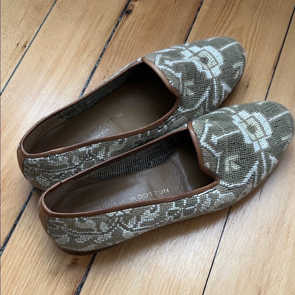 Stubbs & Wootton Olive And Cream Needlepoint Loafers